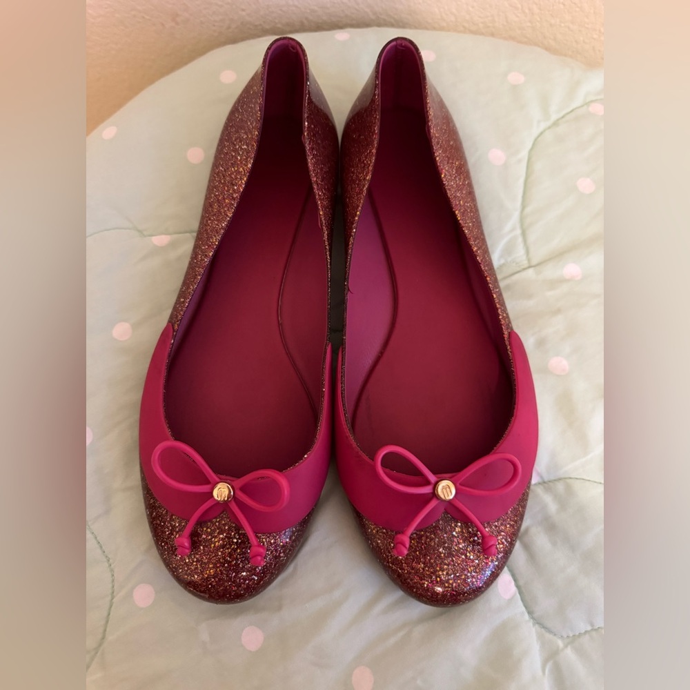 Melissa Divine II Pink Glittery Slip on Flats Womens size 7